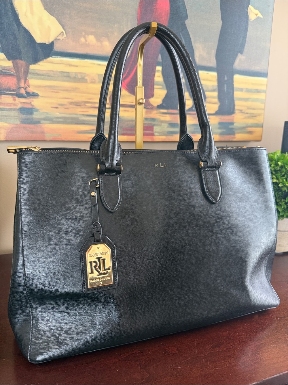 LAUREN Ralph Lauren 🖤NEWBURY🖤 DOUBLE ZIP LARGE TOTE BAG 🌟EUC🌟 - Picture 3 of 17